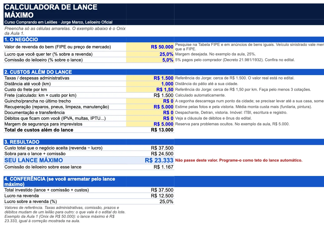 Planilha do Lance Máximo